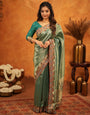 Bottle Green Banarasi Silk Saree with All-Over Zari Weaving & Designer Embroidered Border | Premium Wedding & Festive Wear Saree with Blouse & Tassels
