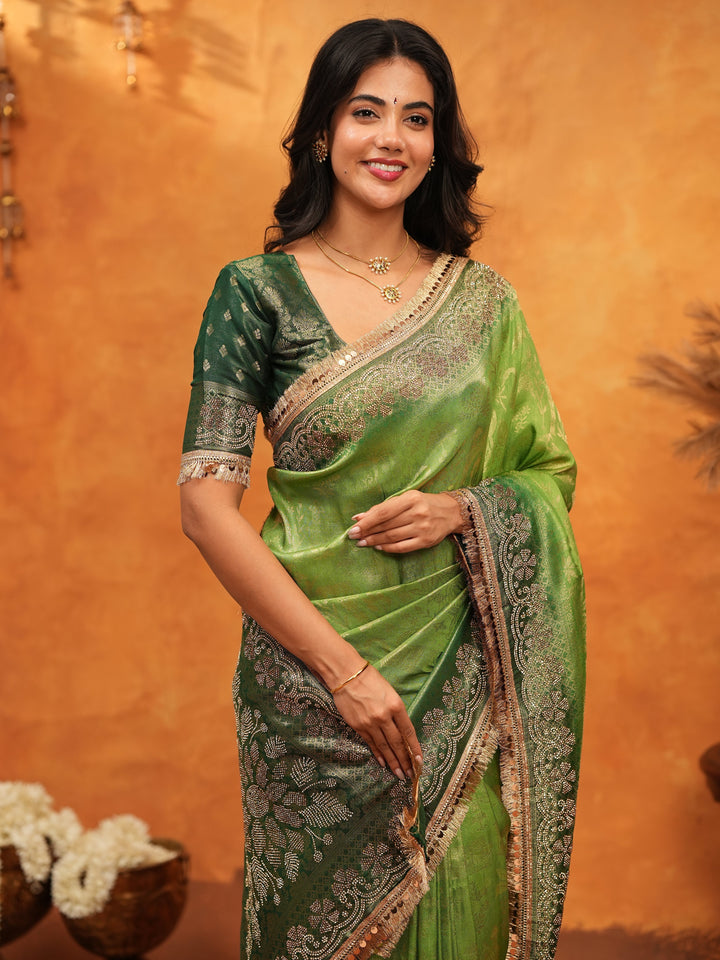 Emerald Green Banarasi Silk Saree with Intricate Zari Border & Rich Woven Pallu | Designer Festive & Wedding Wear Saree