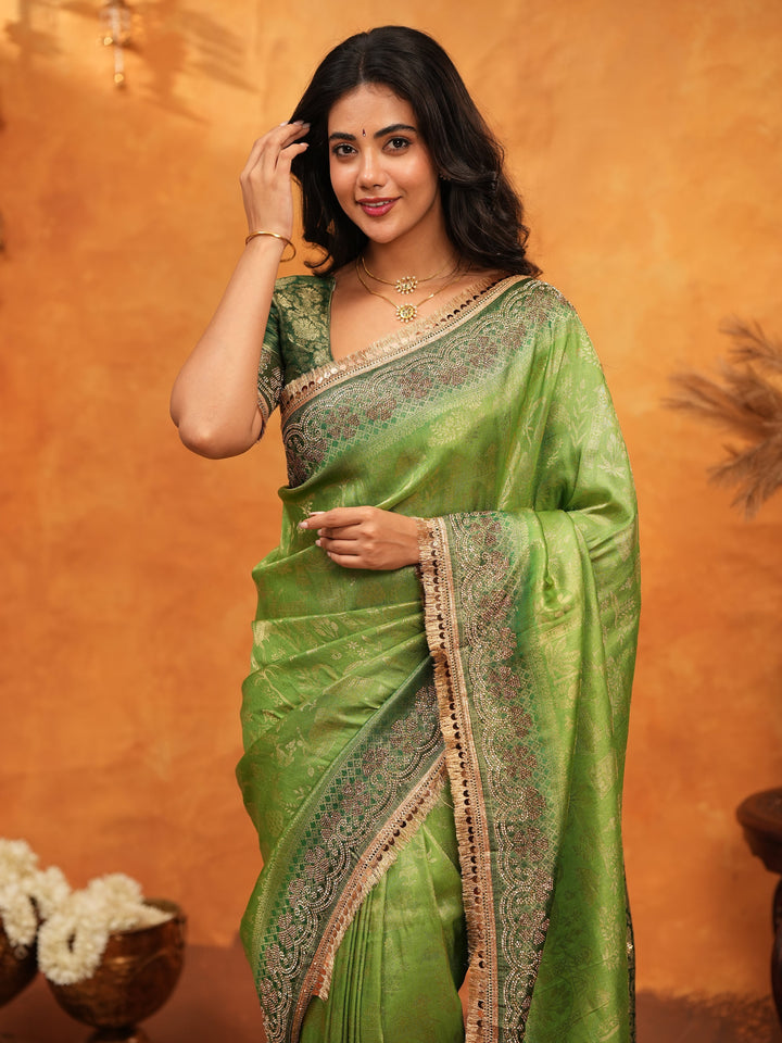 Emerald Green Banarasi Silk Saree with Intricate Zari Border & Rich Woven Pallu | Designer Festive & Wedding Wear Saree