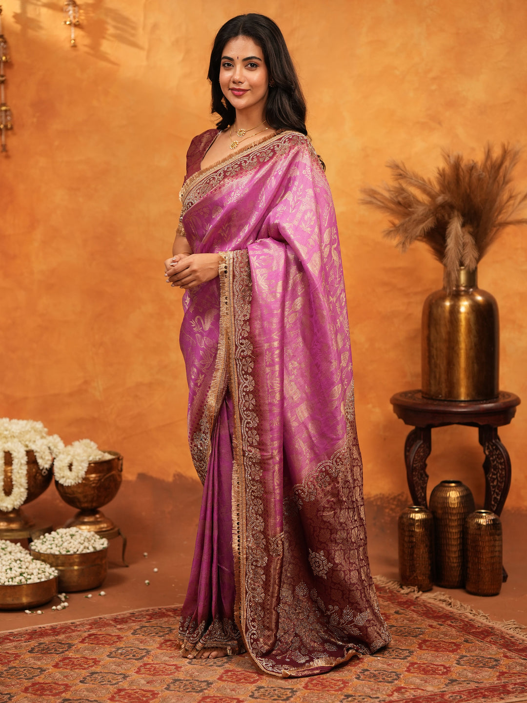 Royal Magenta Banarasi Silk Saree with Intricate Zari Border & Rich Woven Pallu | Designer Wedding & Festive Wear Saree