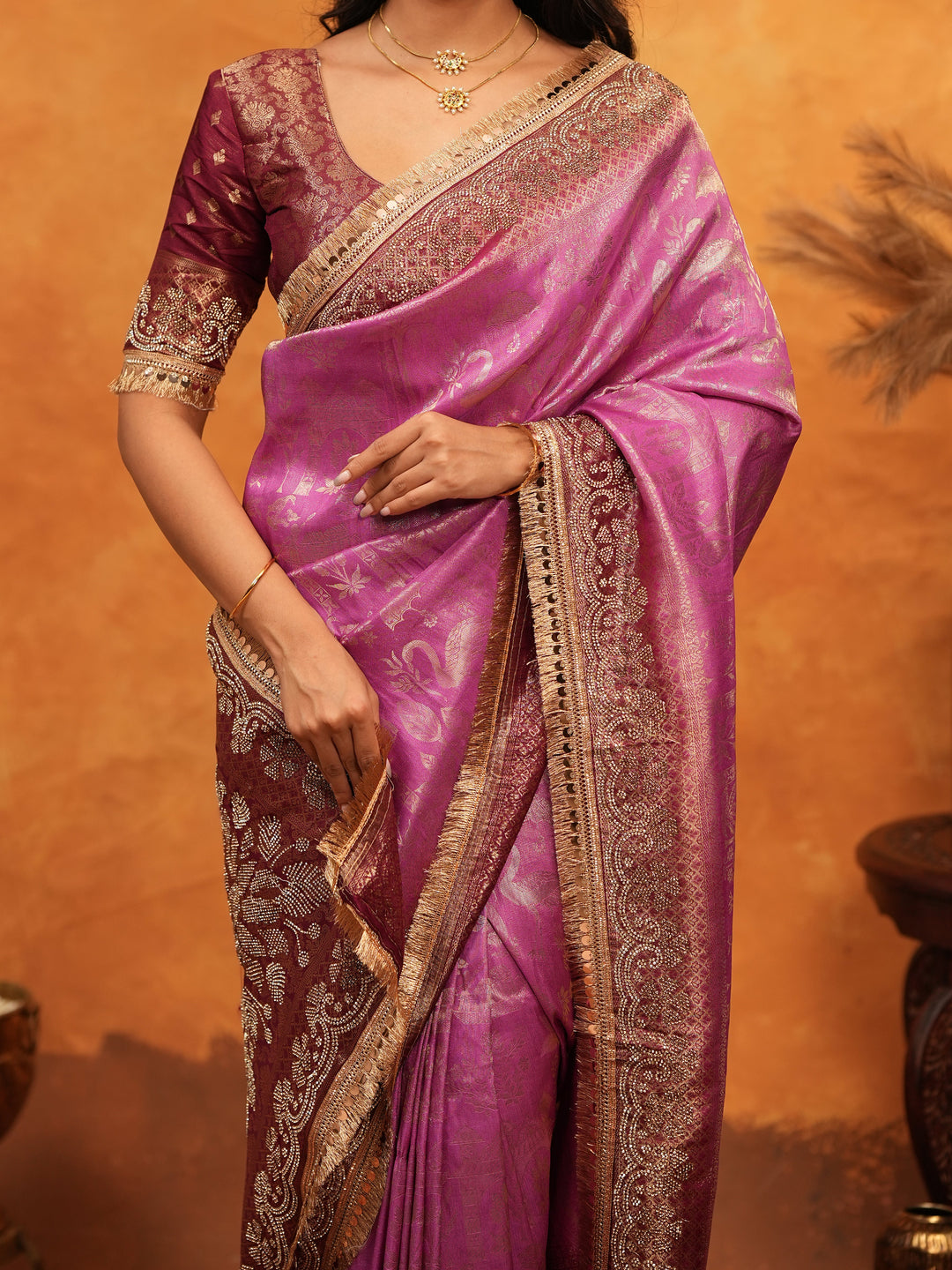 Royal Magenta Banarasi Silk Saree with Intricate Zari Border & Rich Woven Pallu | Designer Wedding & Festive Wear Saree