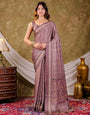 Dusty Mauve Pure Chinnon Ajrakh Printed Saree with Tassel Edges, Traditional Geometric Print & Matching Blouse Piece