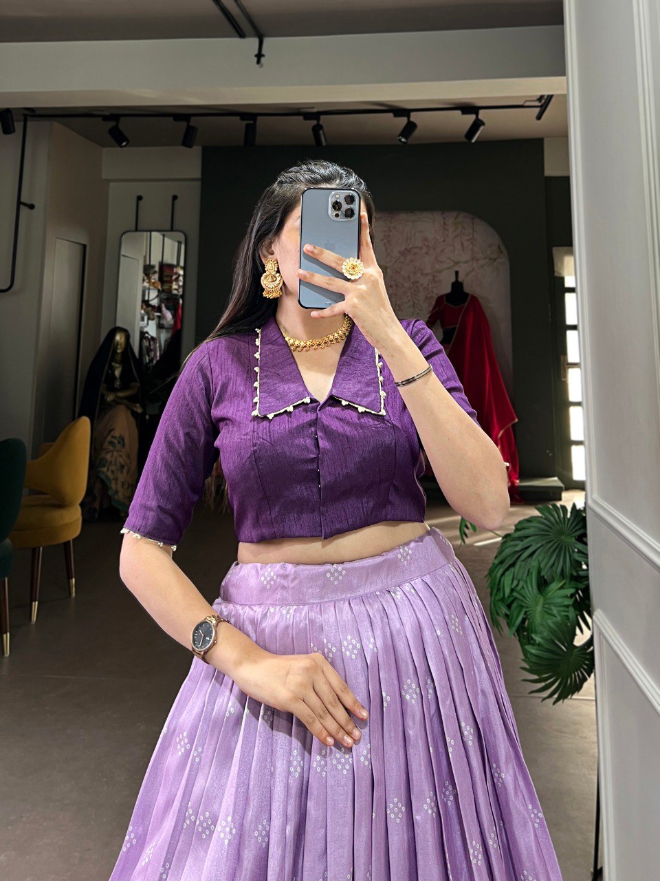Lavender & Purple Kalamkari Print Dola Silk Lehenga Set – A Mesmerizing Fusion of Tradition & Elegance 🌸✨