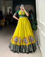 Yellow Dola Silk Kalamkari Gown – A Royal Affair of Elegance & Tradition ✨