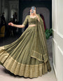 Olive Green Pure Chanderi Zari Weaving Lehenga Set – A Fusion of Elegance & Tradition ✨