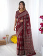 Maroon Modal Silk Saree with Paisley & Circular Motif Print | Designer Heritage Pallu Saree for Festive Wear