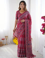 Rani Pink Modal Silk Saree with Elephant Motif Ajrakh Print & Designer Pallu | Festive Ethnic Wear Saree