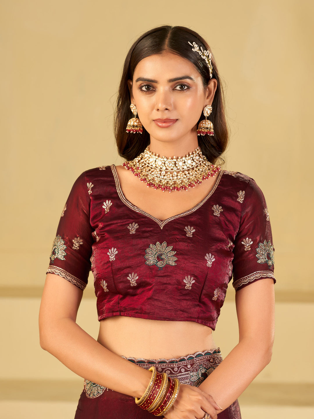 Wine Maroon Designer Fendy Satin Saree with Heavy Embroidered Border | Elegant Party Wear Festive Saree with Floral Embroidery & Matching Blouse