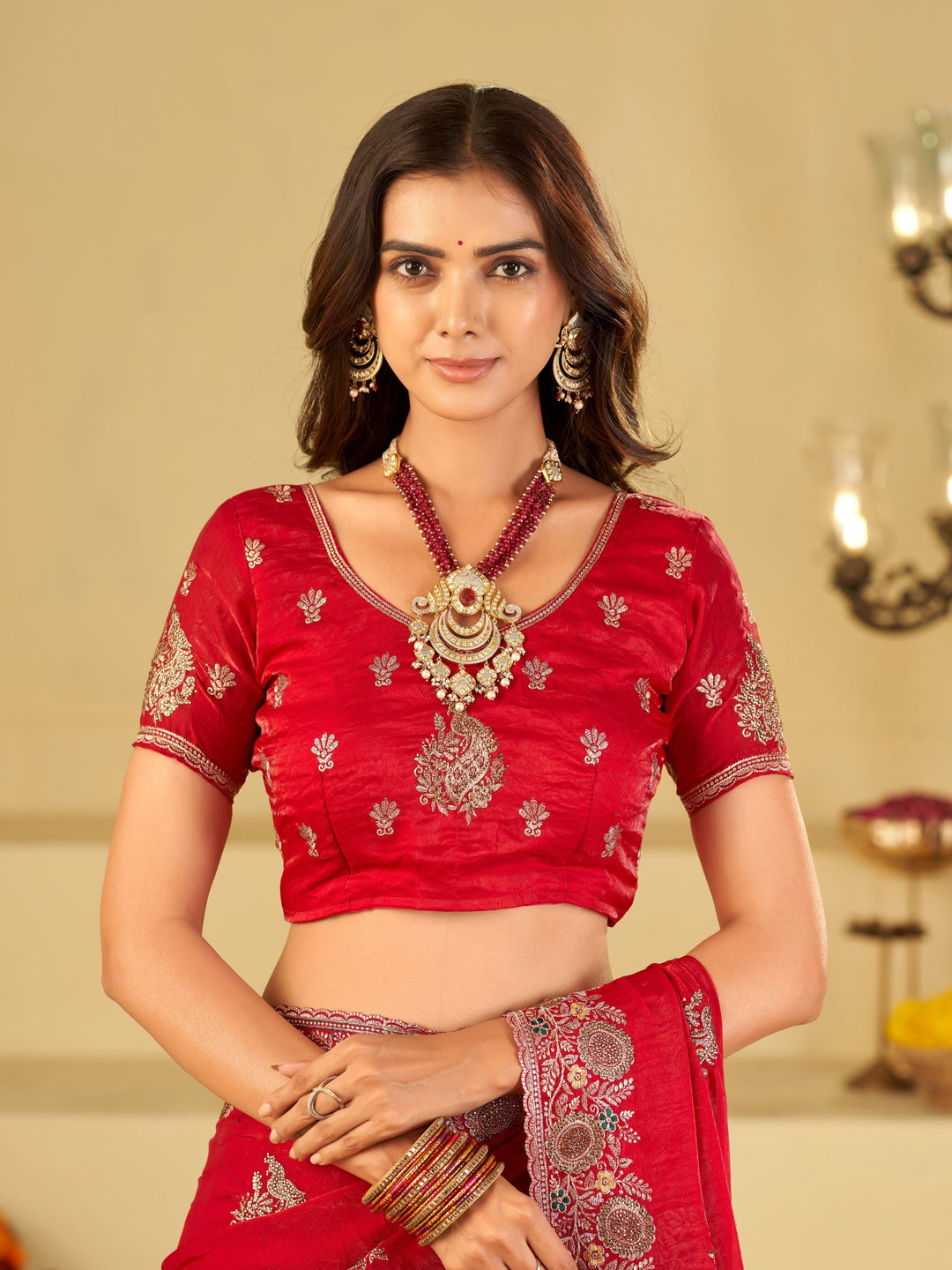 Rani Pink Designer Fendy Satin Saree with Heavy Embroidery Work | Premium Wedding Party Wear Saree with Embroidered Border & Blouse