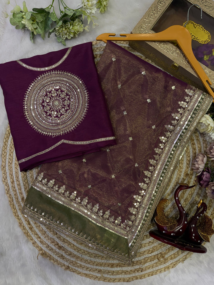 Dark Coffee Brown Embroidered Georgette Saree with Heavy Zari Work & Designer Blouse | Premium Wedding Wear Saree