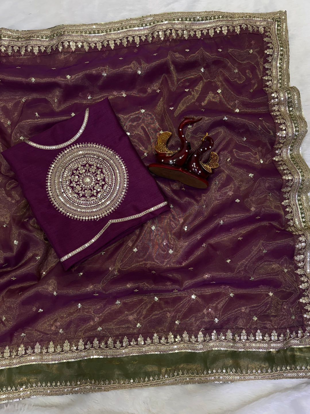 Dark Coffee Brown Embroidered Georgette Saree with Heavy Zari Work & Designer Blouse | Premium Wedding Wear Saree