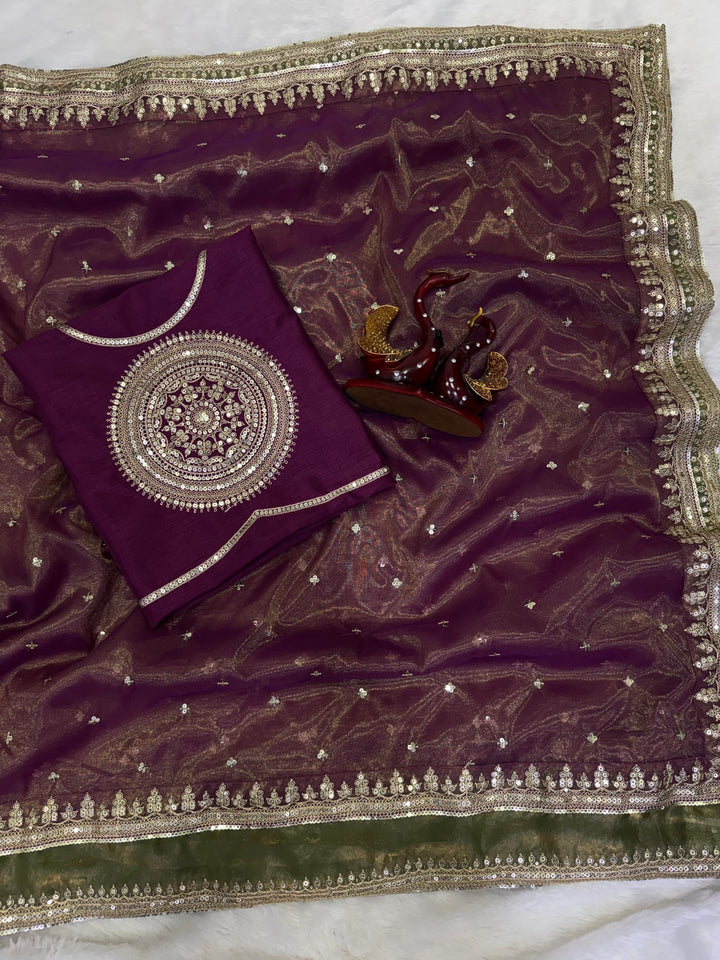 Dark Coffee Brown Embroidered Georgette Saree with Heavy Zari Work & Designer Blouse | Premium Wedding Wear Saree