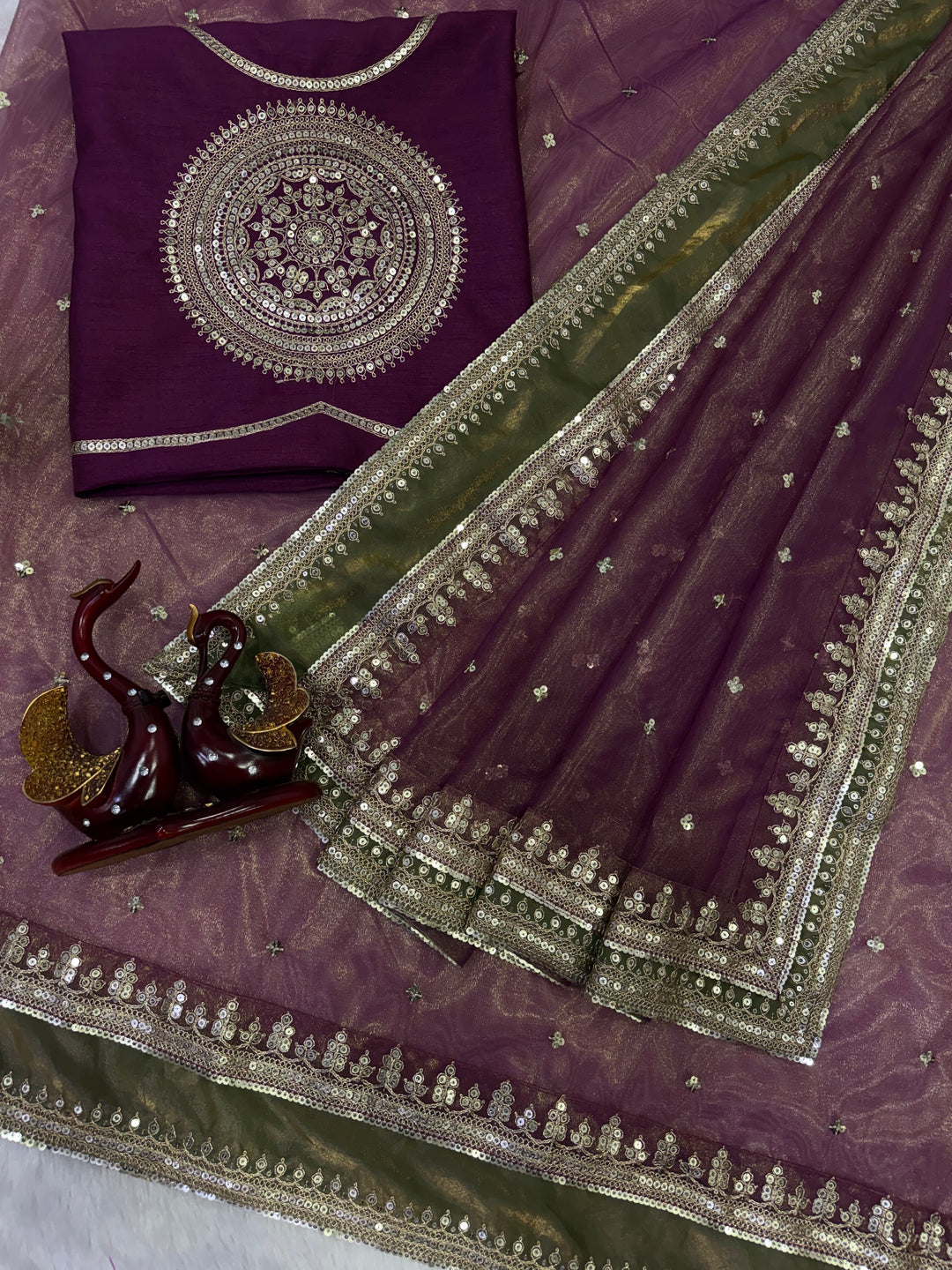 Dark Coffee Brown Embroidered Georgette Saree with Heavy Zari Work & Designer Blouse | Premium Wedding Wear Saree