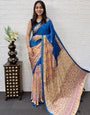 Royal Blue Modal Silk Saree with Beige Floral Printed Designer Pallu & Tassels | Festive, Office Wear & Traditional Ethnic Saree