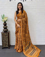 Mustard Orange Modal Silk Saree with Traditional Ajrakh Print & Designer Pallu | Ethnic, Festive & Cultural Wear Saree