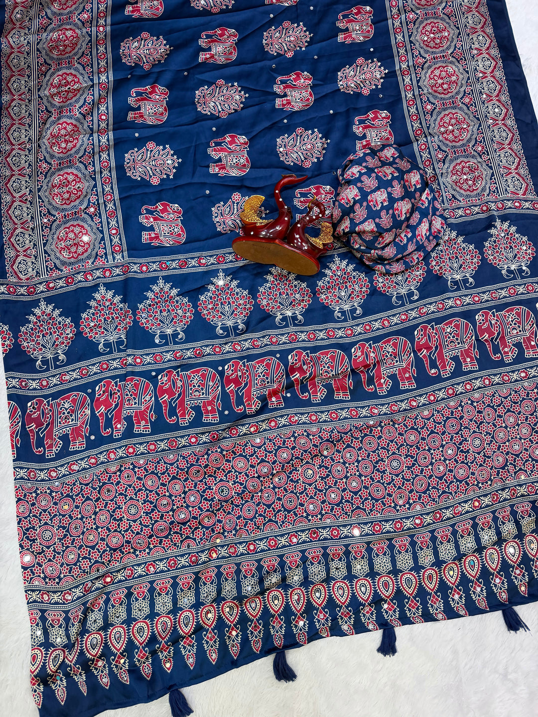 Royal Blue Modal Silk Saree with Elephant Motif Heritage Print & Designer Pallu | Traditional Festive Wear Saree