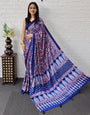 Royal Blue Modal Silk Saree with Geometric Floral Print & Heritage Designer Pallu | Festive & Party Wear Saree