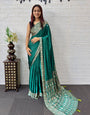 Emerald Green Satin Silk Saree with Kashmiri Paisley Print Pallu & Designer Border | Festive & Wedding Wear Saree