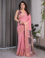 Peach Handloom Cotton Saree with Illustrated Story Panel Prints & Zari Border | Artistic Ethnic Wear | 5.5m Saree + 0.8m Blouse Piece