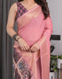 Peach Handloom Cotton Saree with Illustrated Story Panel Prints & Zari Border | Artistic Ethnic Wear | 5.5m Saree + 0.8m Blouse Piece