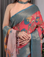 Multicolor Handloom Cotton Saree with Rajasthani Folk Dance Digital Print & Contrast Zari Border | Artistic Cultural Drape | 5.5m Saree + 0.8m Blouse