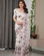 Peach Satin Georgette Floral Digital Printed Saree with Attached Blouse – Elegant Lightweight Saree
