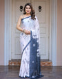 Grey & Ivory Floral Printed Satin Georgette Saree with Matching Blouse – Elegant Contemporary Party Wear