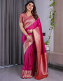 Rani Pink Pure Kanjivaram Silk Saree with Golden Zari Border & Pallu – 5.5m Saree + 0.8m Blouse