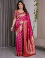 Rani Pink Pure Kanjivaram Silk Saree with Gold Leaf Buttas & Rich Floral Zari Border – 5.5m Saree + 0.8m Blouse Piece