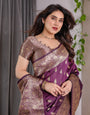 Royal Violet Pure Kanjivaram Silk Saree with Golden Zari Buttas & Rich Floral Border | 5.5m Saree + 0.8m Blouse Piece