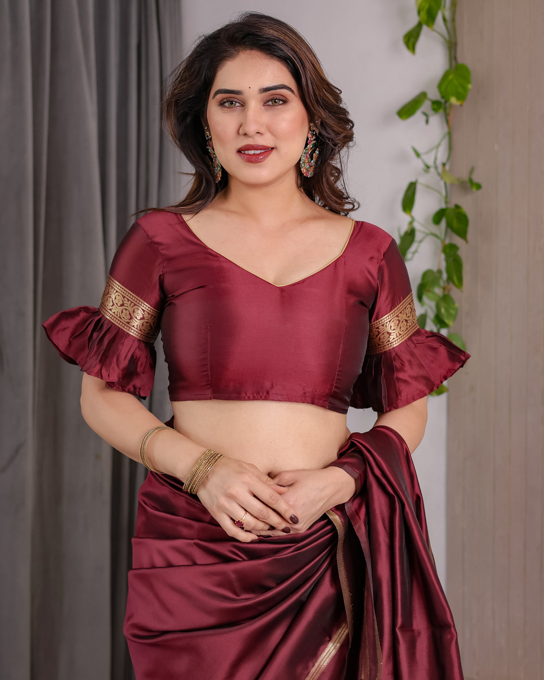 Maroon Soft Kanjivaram Silk Saree with Golden Zari Pallu & Designer Blouse | 5.5m Saree + 0.8m Blouse