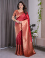 Brick Red Pure Kanjivaram Silk Saree with Golden Jacquard Weaving & Designer Blouse | 5.5m Saree + 0.8m Blouse Piece