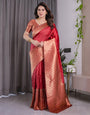 Brick Red Pure Kanjivaram Silk Saree with Golden Jacquard Weaving & Designer Blouse | 5.5m Saree + 0.8m Blouse Piece