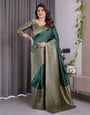 Bottle Green Pure Kanjivaram Silk Saree with All-Over Golden Jacquard Weaving & Designer Blouse | 5.5m Saree + 0.8m Blouse Piece