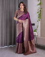 Plum Purple Pure Kanjivaram Silk Saree with Antique Gold Jacquard Pallu & Designer Blouse | 5.5m Saree + 0.8m Blouse Piece
