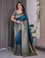 Teal Blue Pure Kanjivaram Silk Saree with Gold Woven Jacquard Border & Designer Blouse | 5.5m Saree + 0.8m Blouse Piece