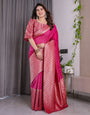 Pink Pure Kanjivaram Silk Saree with Gold Jacquard Border & Rich Woven Pallu | 5.5m Saree + 0.8m Designer Blouse Piece
