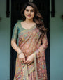 Rust Red Handloom Cotton Saree with Madhubani Fish Art & Floral Motifs – Contrast Blouse