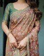 Rust Red Handloom Cotton Saree with Madhubani Fish Art & Floral Motifs – Contrast Blouse