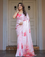 Romantic White & Red Heart Print Satin Georgette Saree with Matching Blouse – Valentine & Anniversary Special