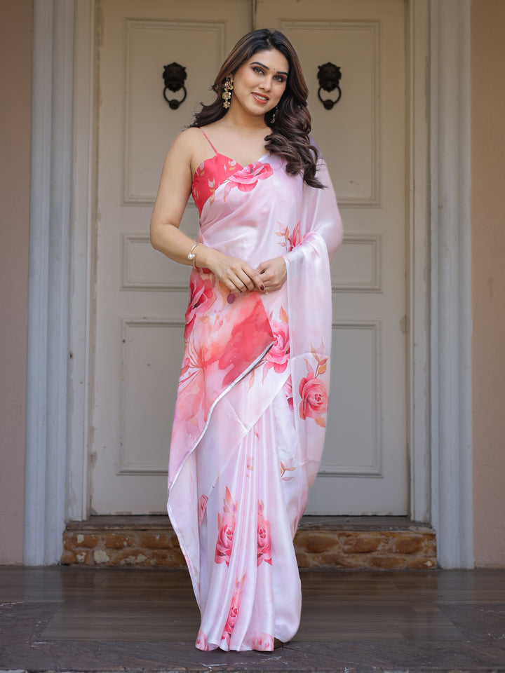 Romantic White & Red Heart Print Satin Georgette Saree with Matching Blouse – Valentine & Anniversary Special