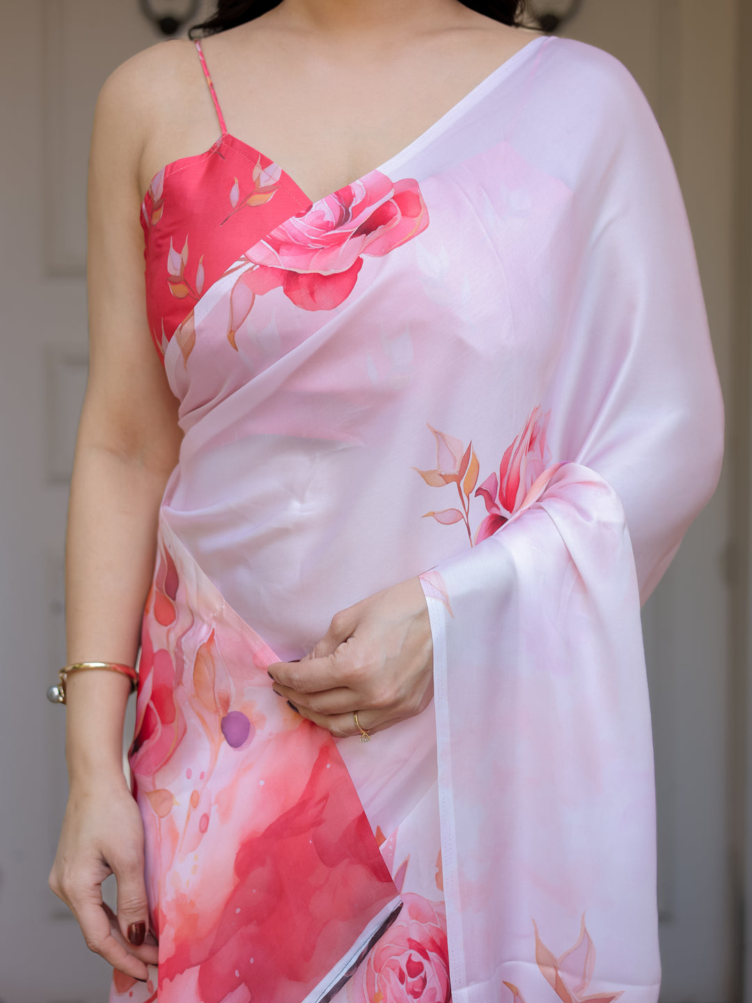 Romantic White & Red Heart Print Satin Georgette Saree with Matching Blouse – Valentine & Anniversary Special