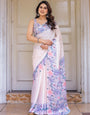 Blush Pink Floral Printed Satin Georgette Saree with Matching Blouse – Soft Elegant Festive & Party Wear