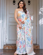 Pastel Floral Printed Satin Georgette Saree with Soft Border & Unstitched Blouse – Elegant Day & Party Wear