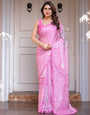 Blush Pink Abstract Printed Satin Georgette Saree with Designer Pallu & Unstitched Blouse – Elegant Day & Party Wear