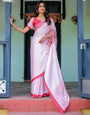 Baby Pink Designer Saree with Mandala Pallu & Polka Dot Blouse | Satin Georgette | Handsfree Pallu Feature