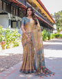 Yellow Handloom Cotton Saree with Intricate Peacock & Floral Art – Contrast Green Pallu