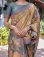 Maroon Handloom Cotton Saree with Intricate Peacock & Floral Art – Contrast Green Pallu