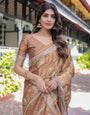 Royal Brown Procession Print Handloom Cotton Saree with Illustrated Pallu & Blouse