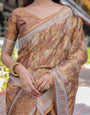 Royal Brown Procession Print Handloom Cotton Saree with Illustrated Pallu & Blouse